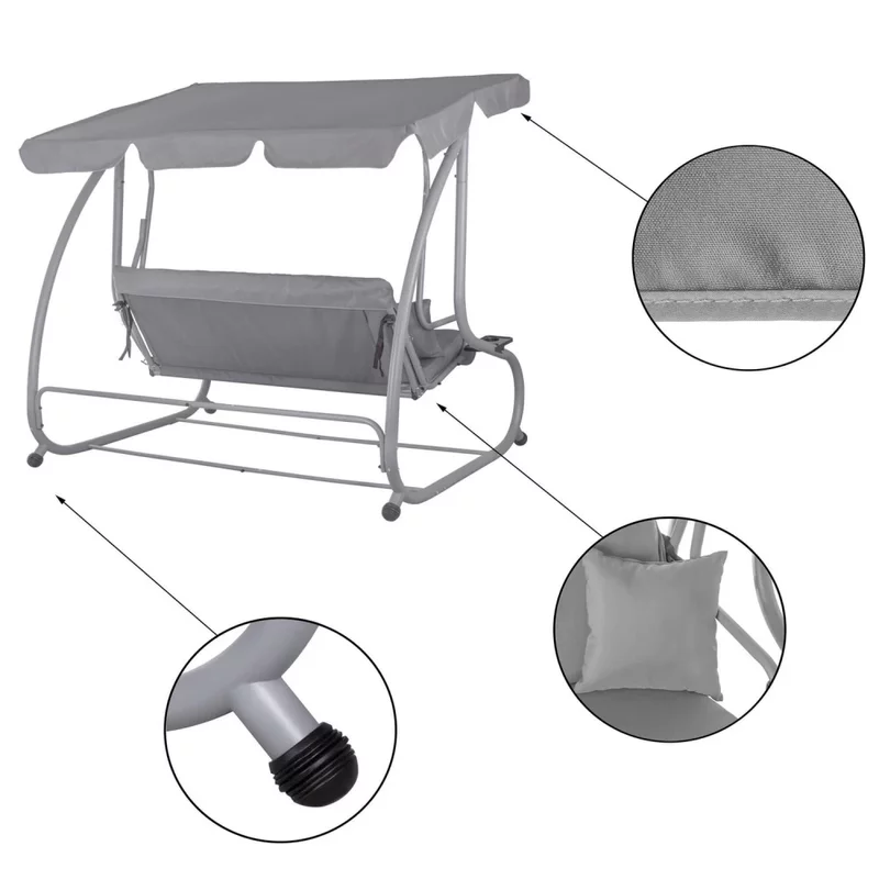 Balansoar de gradina, 210x120x170 cm, functie sezlong, Gri